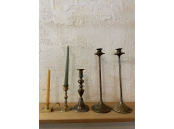Lot Of Antique/vintage Brass Candle Sticks