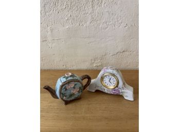 Miniature Porcelain Clock & Teapot