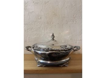 Antique Silverplate Serving Dish With Enamel Liner & Lid
