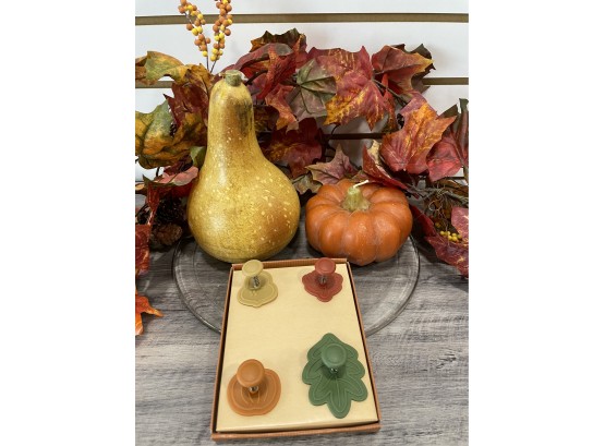 Autumn Candles On  Tray,  Garland & Piecrust Cutouts