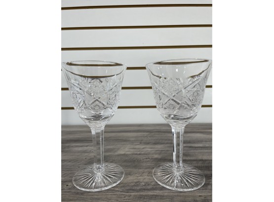 Pair Of Cut Crystal Wine Goblets
