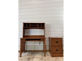 Oak Mission Style Desk & File Cabinet
