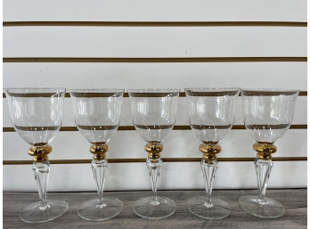 Set Of Crystal Goblets With Gold Accent