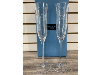 Pair Of Nambe Crystal Champagne Flutes