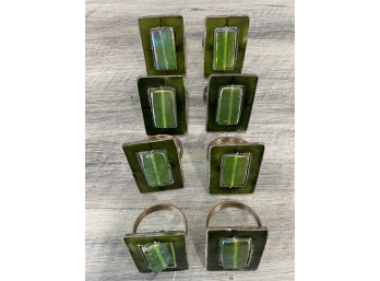 Set Of 8 Glass/copper Napkin Rings