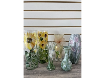 Lot Of Hand Painted Glass Vases