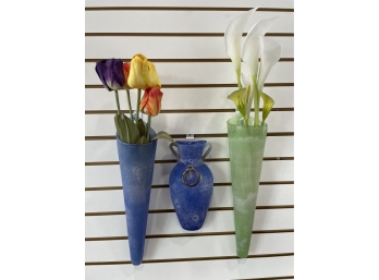 Lot Of 3 Hand Blown Wall Pocket Vases