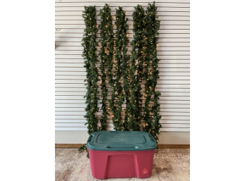 Lot Of 10 -  9'  Lighted Evergreen Garlands In Storage Tub