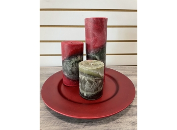 3 Scented Christmas Candles On Tray