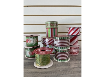 Red, White, & Green Spools Of Ribbon