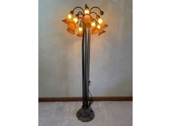 Bronze Floor Lamps With Tulip Shades (3 Broken Shades)