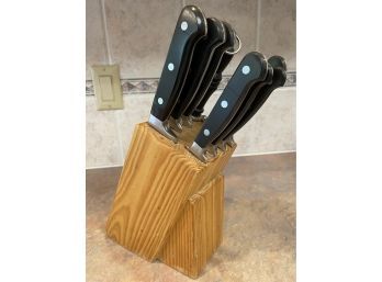 Set Of Kitchen Knives In Wooden Block