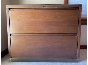 Vintage Mid Century Walnut Locking File Cabinet