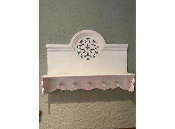 White Painted Wall Shelf With Pegs
