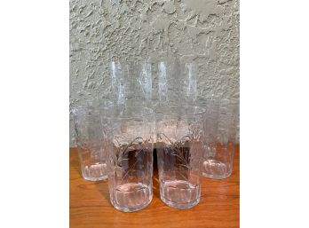 Set Of 8 Antique Etched Glass Tumblers