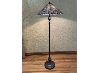 Bronze Floor Lamp With Stained Glass Shade