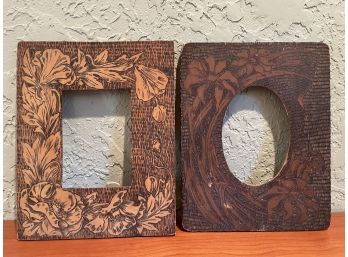 Antique Pyrography Wood Picture Frames