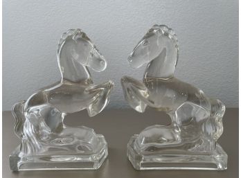 Pair Of Vintage Glass Horse Bookends