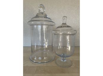 Pair Of Glass Lidded Jars