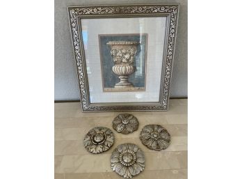 Antiqued Silver Wall Plaques & Framed Print