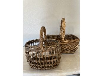 2 Hand Woven Baskets With Handles