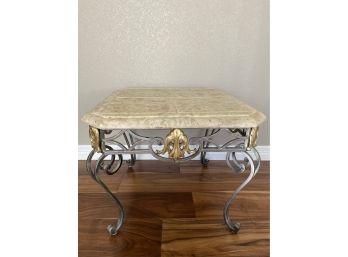 Wrought Iron Marble Top Occasional Table