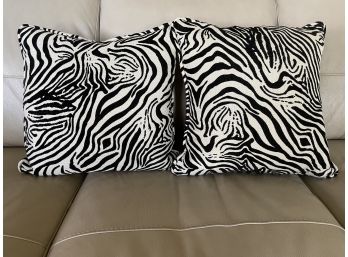 Pair Of Down Filled Zebra Pattern Decorative Pillows