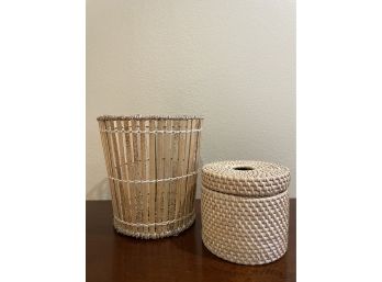 Rattan & Wicker Bath Tissue Holder & Waste Basket