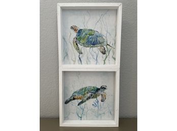Pair Of Framed Hand Painted Sea Turtles