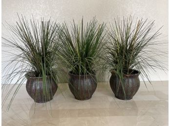 Set Of 3 Artificial Grasses In Clay Pots
