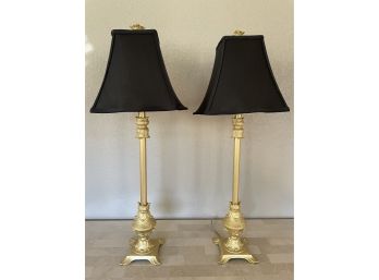 Pair Of Gold Candle Stick Table Lamps