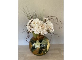 Silk Flower Arrangement In Hand Painted Vase