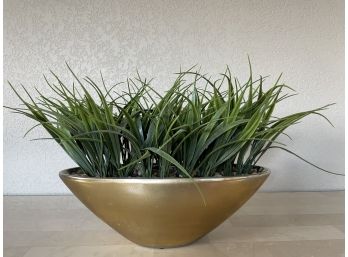 Gold Ceramic Planter With Artificial Grass
