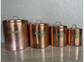 Set Of Vintage Copper Kitchen Canisters
