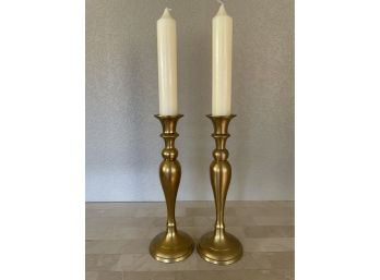 Pair Of Gold Candle Sticks With Candles