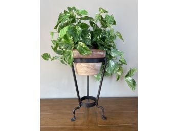 Iron Plant Stand With Silk Plant