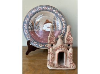 Mexican Terracotta Wall Plate & Building