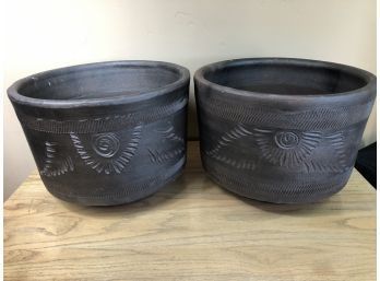Pair Of Large Brown Glazed Pots