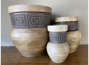 Set Of 3 Glazed Pots