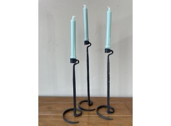 Set Of 3 Wrought Iron Candle Holders