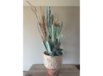 Cacti & Dried Plant Arrangement In Terracotta Pot