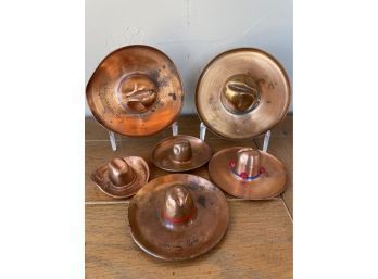 Collection Of Vintage Copper Sombrero Ashtrays