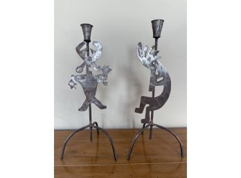Pair Of Hand Crafted Metal Candle Holders