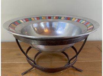 Pewter Bowl With Inlay On Iron Stand