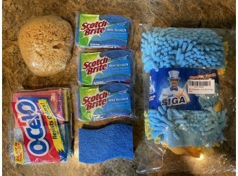 Lot Of Sponges & Micro Fiber Cleaning Gloves