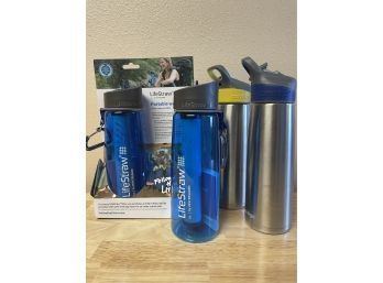 2 Lifestraw Portable Water Filter Bottles & 2 Contigo Stainless Bottles