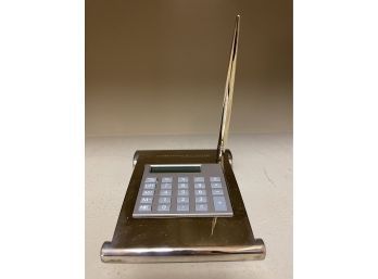 Silver Desk Calculator With Pen