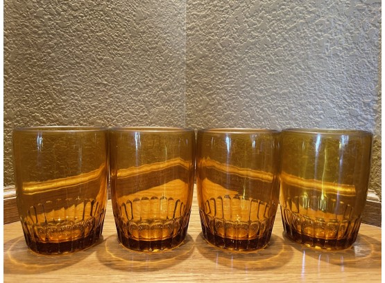 Set Of 4 Vintage Amber Drinking Glasses