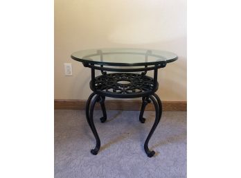 Glass Topped Iron Side Table