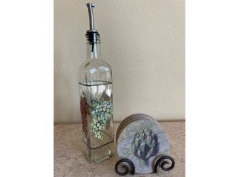 Olive Oil Decanter & Drink Coasters